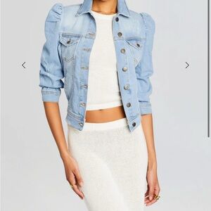 Light Blue Denim Jacket with Puff Sleeves